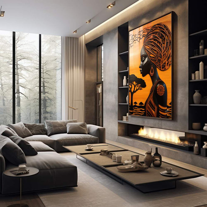 Quadro Decorativo Afro Contemporâneo Beleza e Raízes - quadros decorativos para sala 1 Tela Vertical, 3 Telas - em living room premium