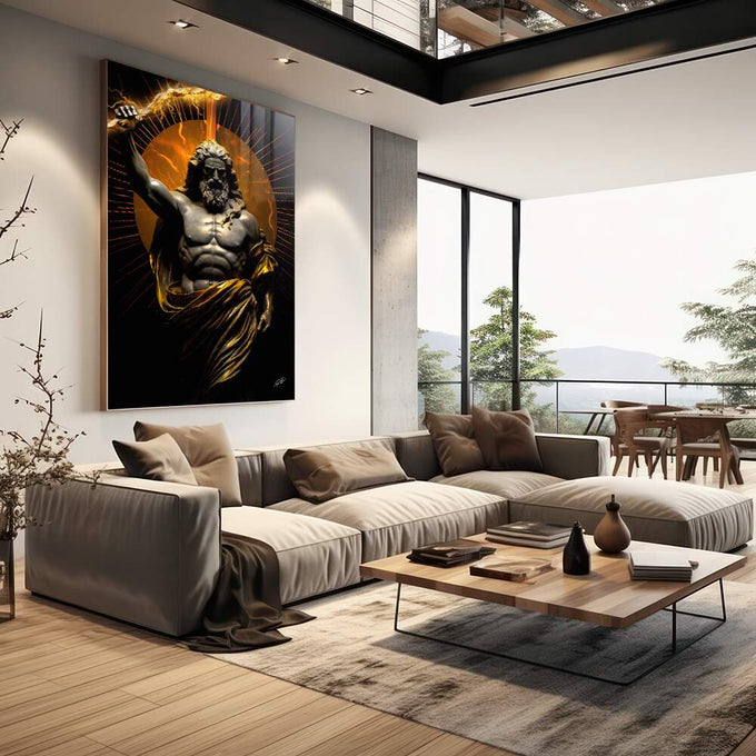 Quadro Decorativo Zeus: Arte Majestosa em Tecido Canvas - quadros decorativos para sala 1 Tela Vertical, 3 Telas - em living room premium