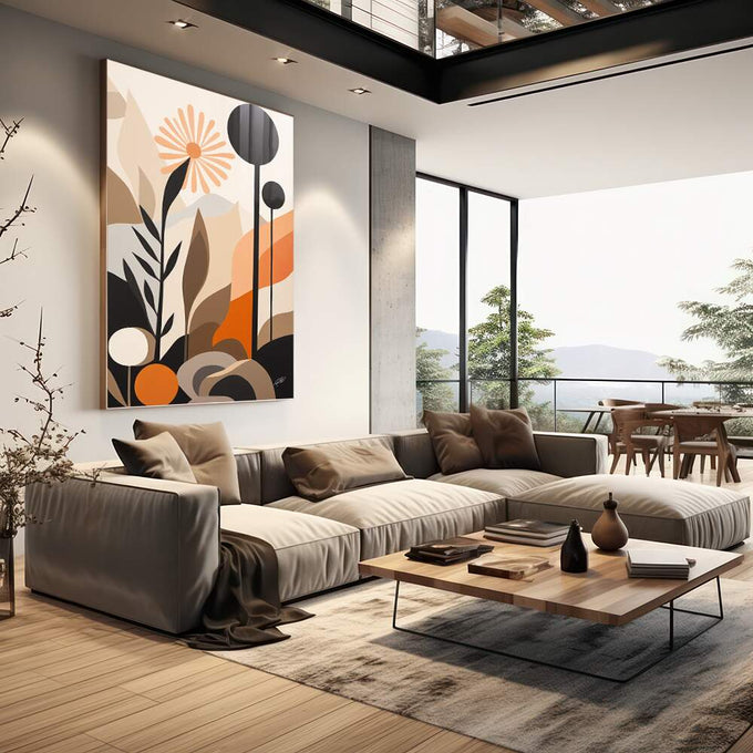 Quadro Decorativo Boho 01 - Sofisticação e Estilo para Sua Decoração - quadros decorativos para sala 1 Tela Vertical, 3 Telas - em living room premium