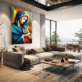 Quadro Decorativo Geométrico Maria e Jesus - Elegância e Sofisticação para Sua Decoração - quadros decorativos para sala 1 Tela Vertical, 3 Telas - em living room premium