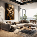 Quadro Decorativo Elegante Golden Face 2 - Arte Moderna para Sua Casa - quadros decorativos para sala 1 Tela Vertical, 3 Telas - em living room premium