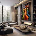 Quadro Decorativo Afro Contemporâneo Beleza em Cores - quadros decorativos para sala 1 Tela Vertical, 3 Telas - em living room premium