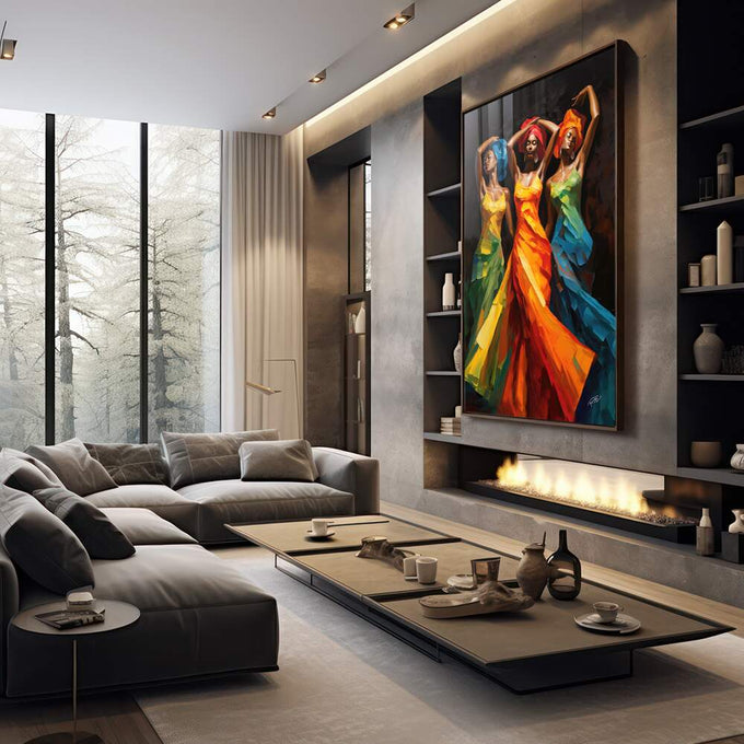 Quadro Decorativo Afro Contemporâneo Beleza em Cores - quadros decorativos para sala 1 Tela Vertical, 3 Telas - em living room premium