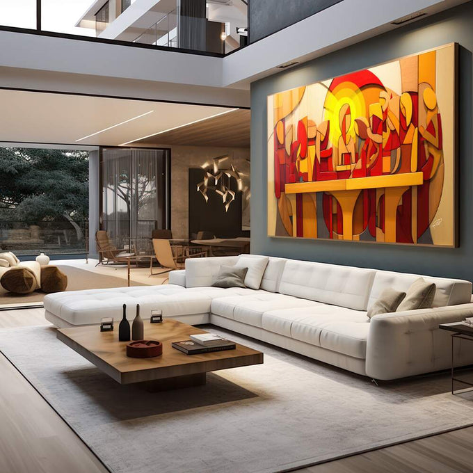 Quadro Decorativo Santa Ceia 2 - Elegância e Sofisticação para Sua Parede - quadros decorativos para sala 1 Tela, 1 Tela Horizontal - em living room premium
