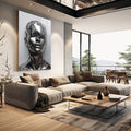 Quadro Decorativo Metálico Rosto - Sofisticação e Modernidade para Seu Ambiente - quadros decorativos 1 Tela Vertical, 3 Telas - em escritorio elegante