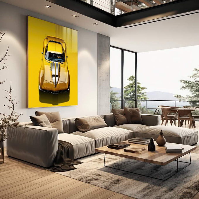Quadro Decorativo Carro Corvette - Arte Moderno para Transformar Seu Ambiente - quadros decorativos para sala 1 Tela Vertical, 3 Telas - em living room premium