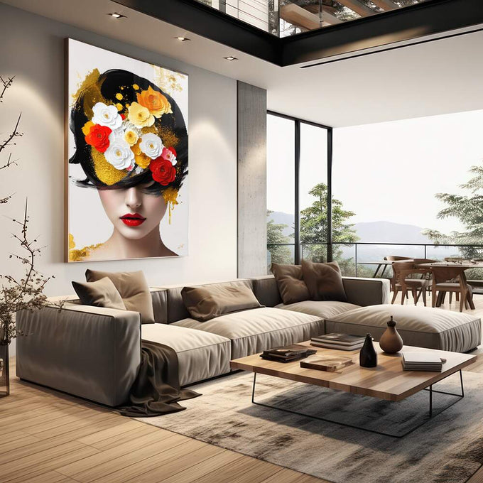 Quadro Decorativo Flower Head - Elegância e Natureza para sua Casa - quadros decorativos para sala 1 Tela Vertical, 3 Telas - em living room premium