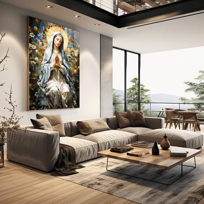 Quadro Decorativo Nossa Senhora de Fátima - quadros decorativos para sala 1 Tela Vertical, 3 Telas - em living room premium