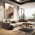 Quadro Decorativo Leões em Harmonia - Arte para Sala e Quarto - quadros decorativos para sala 1 Tela Vertical, 3 Telas - em living room premium