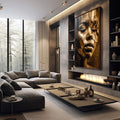 Quadro Decorativo Elegante Golden Face 2 - Arte Moderna para Sua Casa - quadros decorativos 1 Tela Vertical, 3 Telas - em sala moderna