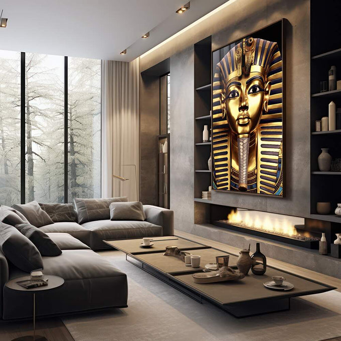 Quadro Decorativo Mitologia Egípcia 04 - Sofisticação e Estilo para sua Casa - quadros decorativos 1 Tela Vertical, 3 Telas - em sala moderna