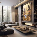Quadro Decorativo de Mitologia Egípcia - Arte Exclusiva para sua Casa - quadros decorativos 1 Tela Vertical, 3 Telas - em sala moderna