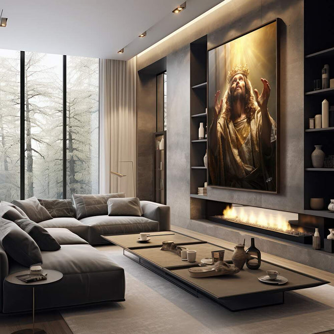 Quadro Decorativo Jesus Abençoando - Obra de Arte para Transformar Seu Espaço com Serenidade - quadros decorativos 1 Tela Vertical, 3 Telas - em sala moderna