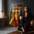 Quadro Decorativo Afro Contemporâneo Beleza em Cores - quadros decorativos 1 Tela Vertical, 3 Telas - em sala moderna