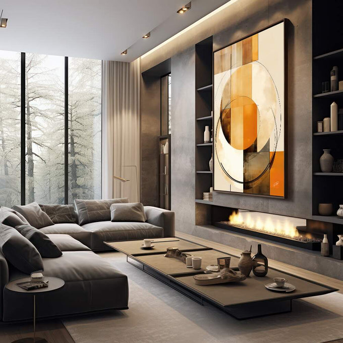 Quadro Decorativo Geométrico Moderno Círculos em Harmonia - quadros decorativos para sala 1 Tela Vertical, 3 Telas - em living room premium