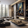 Quadro Decorativo Touro Financeiro - Arte Moderna para Inspiração e Sofisticação - quadros decorativos 1 Tela Vertical, 3 Telas - em sala moderna