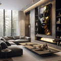 Quadro Decorativo Contemporâneo Rosto Metade Dourado e Metade Preto e Branco - quadros decorativos 1 Tela Vertical, 3 Telas - em sala moderna