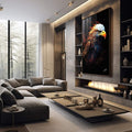 Quadro Decorativo Águia Abstrata Colorida - Arte Vibrante para Sua Decoração - quadros decorativos 1 Tela Vertical, 3 Telas - em sala moderna