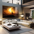 Quadro Decorativo Menino Sonhador: Lua ao Pôr do Sol - Arte Elegante para sua Decoração - quadros decorativos 1 Tela, 1 Tela Horizontal - em sala moderna