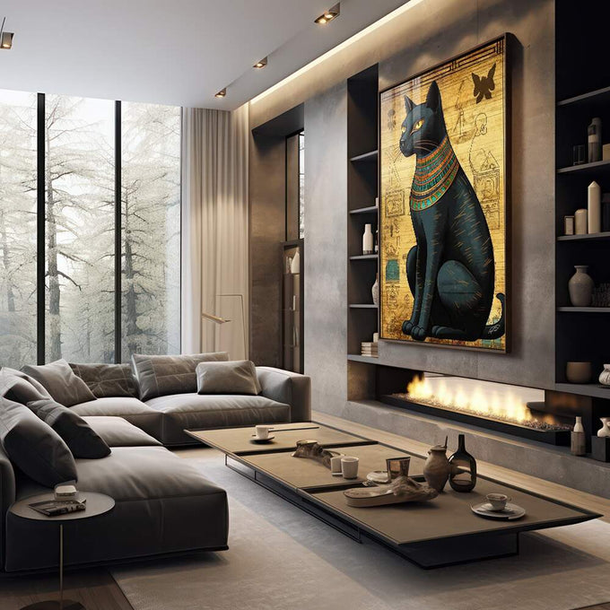 Quadro Decorativo Mitologia Egípcia ? Elegância Atemporal para Sua Parede - quadros decorativos 1 Tela Vertical, 3 Telas - em sala moderna