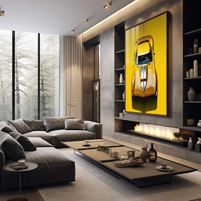Quadro Decorativo Carro Corvette - Arte Moderno para Transformar Seu Ambiente - quadros decorativos 1 Tela Vertical, 3 Telas - em sala moderna