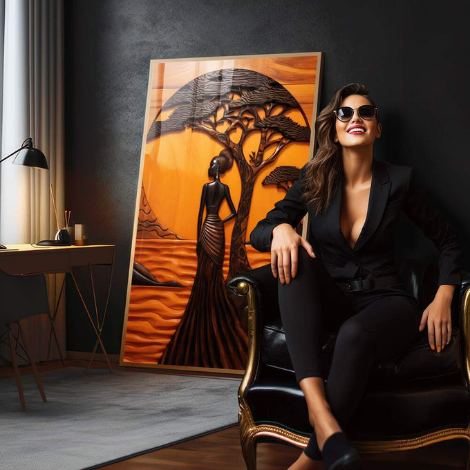Quadro Decorativo Afro Força e Tradição - quadros decorativos 1 Tela Vertical, 3 Telas - em sala moderna