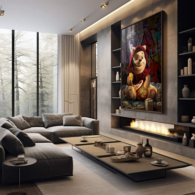 Quadro Decorativo Pooh - Arte Lúdica para Transformar Seu Ambiente - quadros decorativos 1 Tela Vertical, 3 Telas - em sala moderna