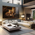 Quadro Decorativo Família de Leão com 3 Filhotes - Ternura e Estilo para sua Decoração - quadros decorativos 1 Tela, 1 Tela Horizontal - em sala moderna