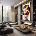 Quadro Decorativo Flower Head - Elegância e Natureza para sua Casa - quadros decorativos 1 Tela Vertical, 3 Telas - em sala moderna