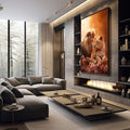 Quadro Decorativo Casal de Leões - Arte Sofisticada para sua Casa - quadros decorativos 1 Tela Vertical, 3 Telas - em sala moderna