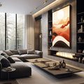 Quadro Decorativo Minimalista e Contemplativo - Serenidade nas Montanhas - quadros decorativos 1 Tela Vertical, 3 Telas - em sala moderna