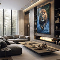 Quadro Decorativo Leão em Movimento: Arte Vibrante para sua Casa - quadros decorativos 1 Tela Vertical, 3 Telas - em sala moderna