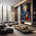 Quadro Decorativo São Pedro - quadros decorativos 1 Tela Vertical, 3 Telas - em sala moderna