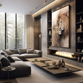 Quadro Decorativo Leões em Harmonia - Arte para Sala e Quarto - quadros decorativos 1 Tela Vertical, 3 Telas - em sala moderna