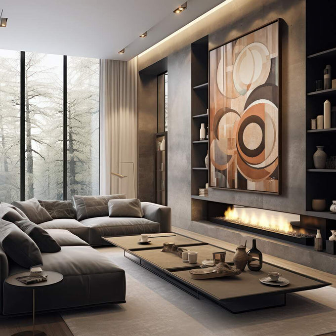 Quadro Decorativo Abstrato Rústico - Elegância e Estilo para Sua Parede - quadros decorativos 1 Tela Vertical, 3 Telas - em escritorio elegante