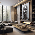 Quadro Decorativo Metálico Rosto - Sofisticação e Modernidade para Seu Ambiente - quadros decorativos para sala 1 Tela Vertical, 3 Telas - em living room premium