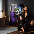 Quadro Decorativo Coringa e Alerquina na Chuva - Estilo e Cor para Sua Casa - quadros decorativos 1 Tela Vertical, 3 Telas - em sala moderna