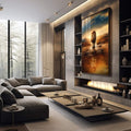 Quadro Decorativo Leão e Jesus - Sofisticação e Inspiração para Sua Decoração - quadros decorativos 1 Tela Vertical, 3 Telas - em sala moderna