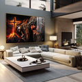 Quadro Decorativo Leão de Judá e Cristo - quadros decorativos 1 Tela, 1 Tela Horizontal - em sala moderna