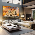 Quadro Decorativo Sofisticado: Família de Leões com Filhotes - quadros decorativos 1 Tela, 1 Tela Horizontal - em sala moderna