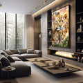 Quadro Decorativo Elegante com Família de Leão - 4 Filhotes em Canvas Premium - quadros decorativos 1 Tela Vertical, 3 Telas - em sala moderna