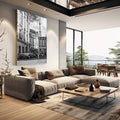 Quadro Decorativo Girl on the Street - Torre Eiffel em P&B - quadros decorativos para sala 1 Tela Vertical, 3 Telas - em living room premium
