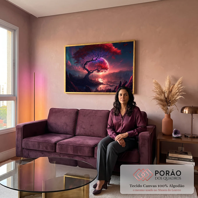 Quadro Decorativo Árvore da Vida em Planeta Vermelho - Único em sala de estar moderna - quadros decorativos para sala