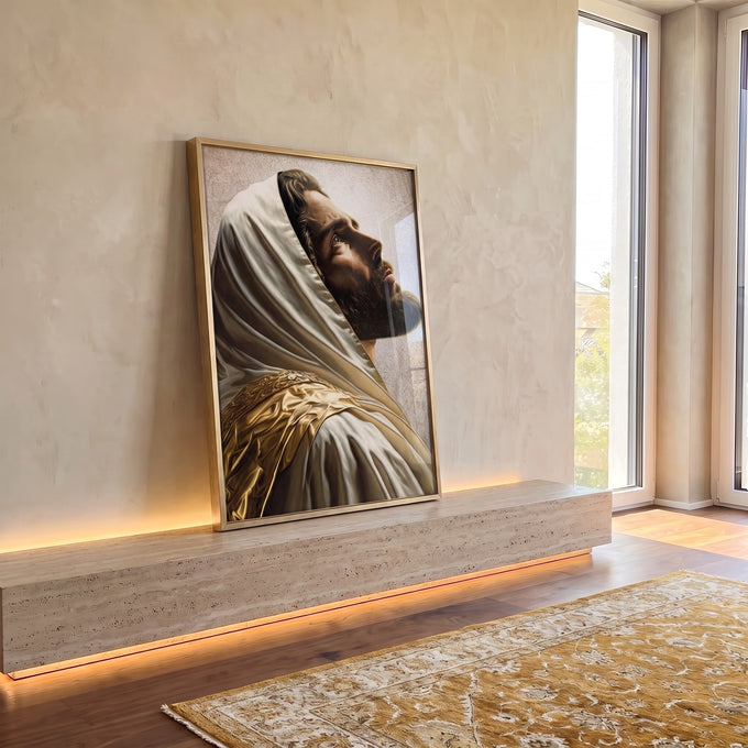 Quadro Decorativo Jesus Aura de Fé e Inspiração em ambiente decorado - quadros decorativos para sala