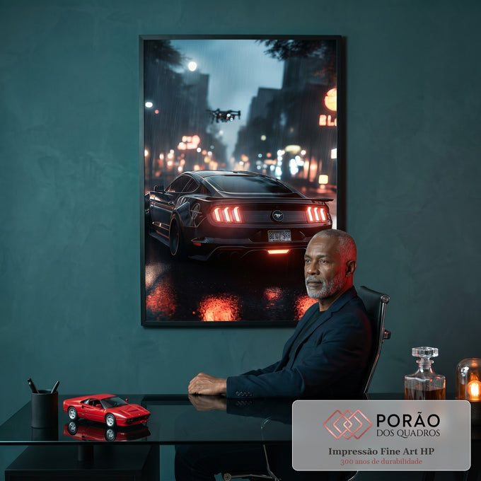 Quadro Decorativo: Noite Urbana com Carro Esportivo em escritorio moderno - quadros decorativos para sala