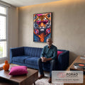 Quadro Decorativo Tigre Estiloso em Óculos em sala de estar moderna - quadros decorativos para sala