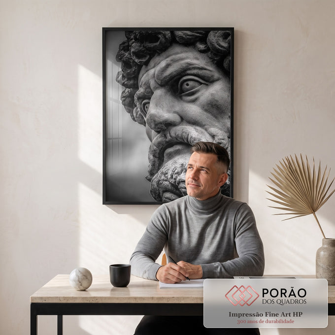 Quadro Decorativo Busto Clássico Preto e Branco em escritorio moderno - quadros decorativos para sala