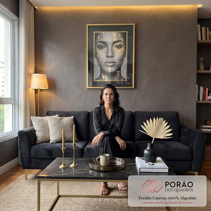 Quadro Decorativo Brilho da Beleza Sobre Gold em sala de estar moderna - quadros decorativos para sala