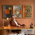 Quadro Decorativo: Dinamismo Abstrato em Preto e Dourado em escritorio moderno - quadros decorativos para sala