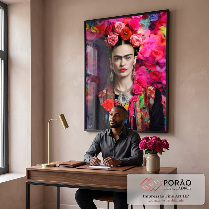 Quadro Decorativo Frida 02 - Estilo Vibrante em Tecido Canvas em escritorio moderno - quadros decorativos para sala